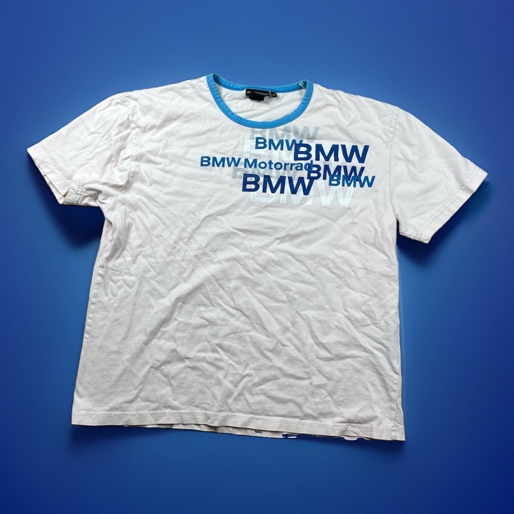 Rare BMW Motorrad T-Shirt Men 3XL Light Pink & Blue Spell-out Motorcycle Vintage